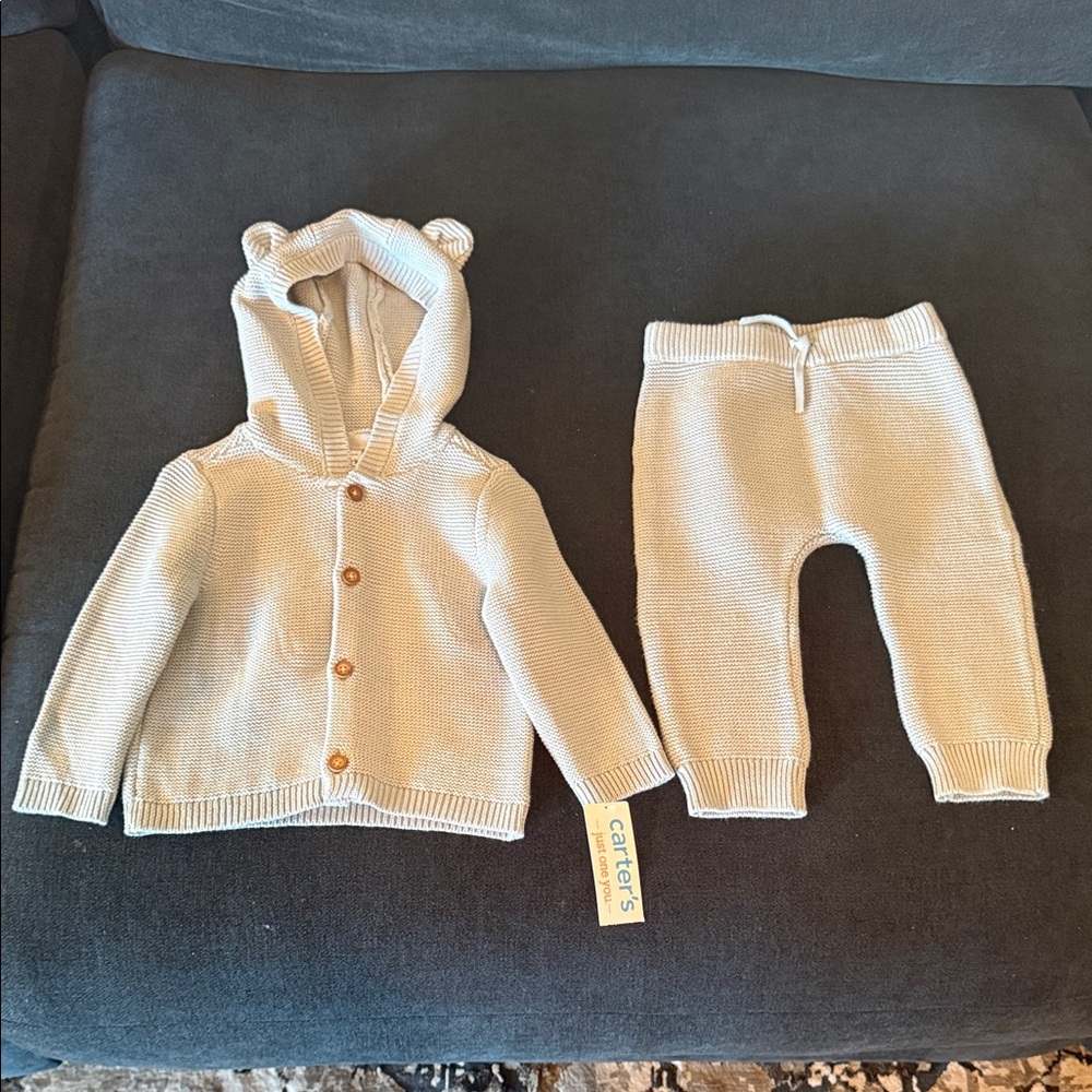 Carter's Baby Blue Knit Baby Outfit with Bear Ears